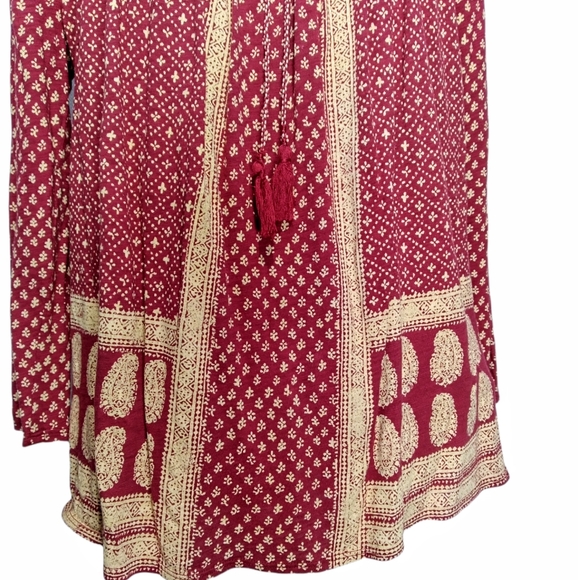 Lucky Brand Ditsy Flower Print Peasant Red Tassel Medium Blouse Top - Picture 9 of 15